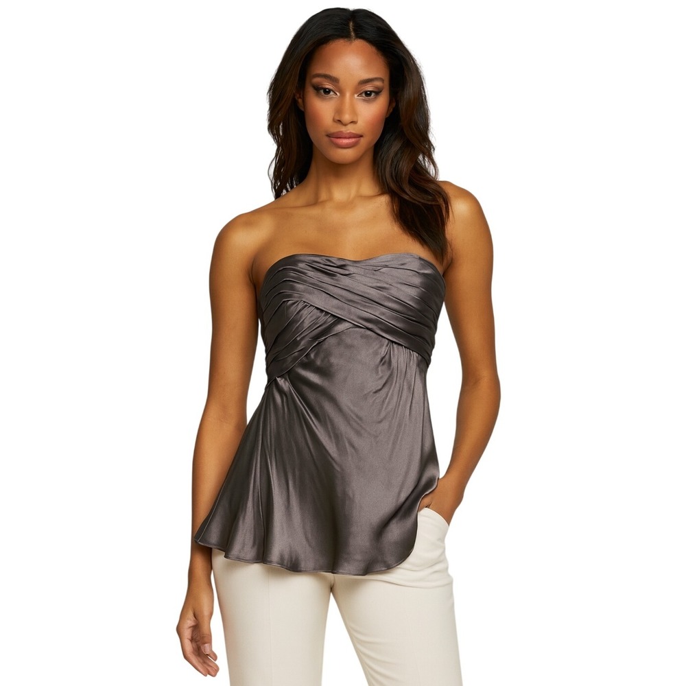 Banana Republic Silk Blend Strapless Top Gray Ruched Cocktail Party Chic 82-48